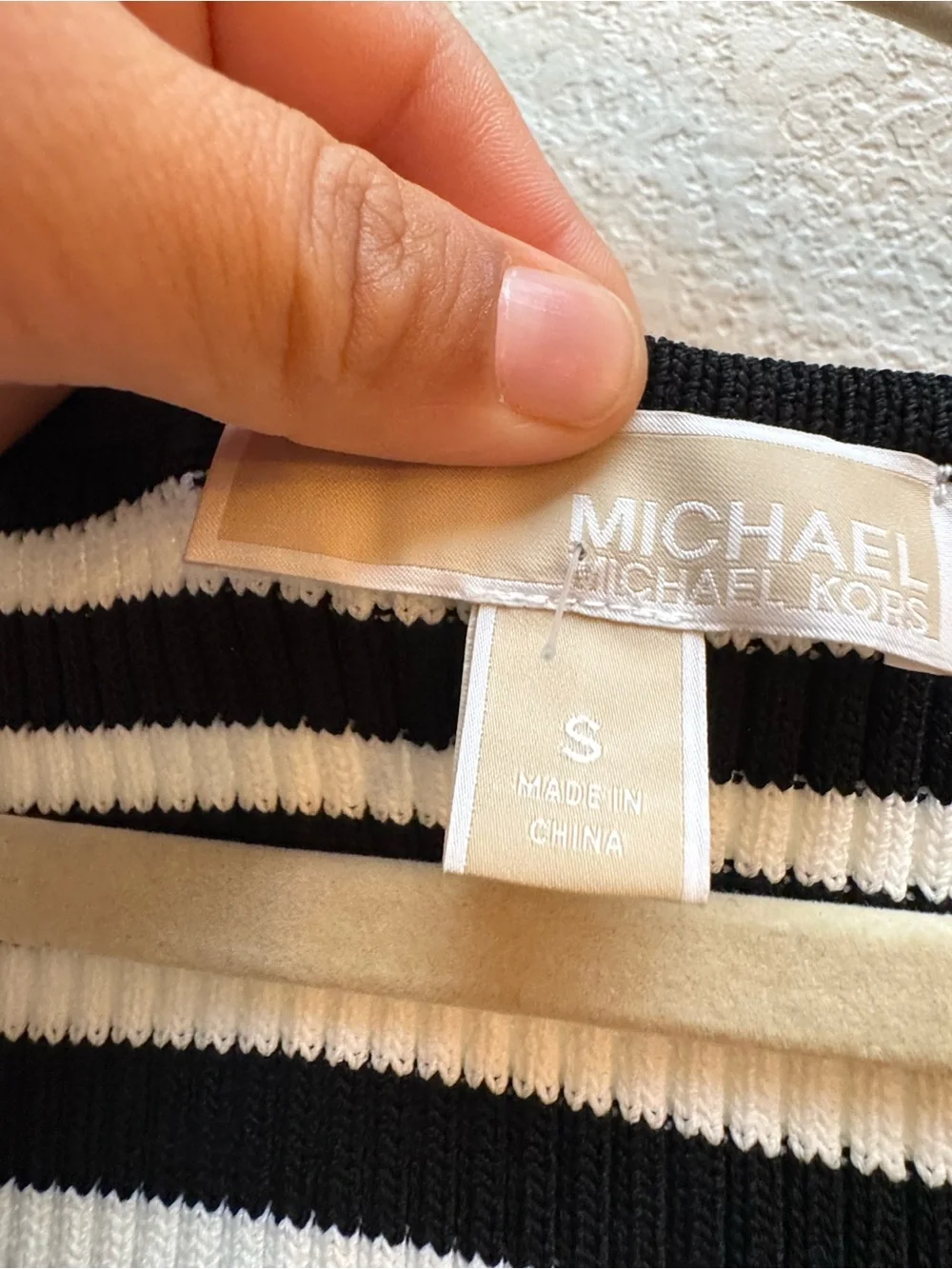 Michael Kors Black & White Striped Sleeveless Midi Dress with Belt